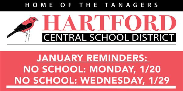  January Reminders: No School on Monday, January 20, and Wednesday, January 29